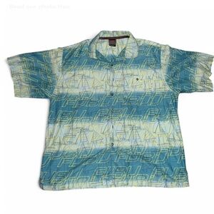 FUBU Blue and Yellow Casual Button Down Shirt with Stripes